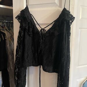 Black Lace Ruffle Top